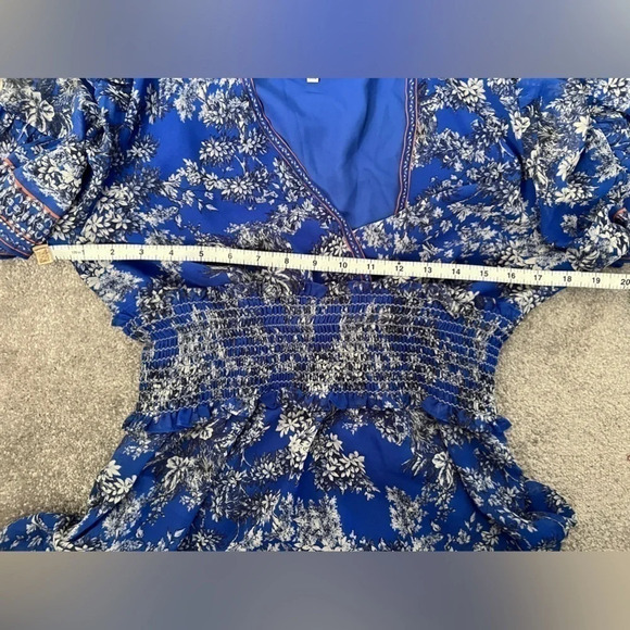 Max Studio | Short Sleeve Tiered Blue/White Floral Dress  | Size S [54] - Picture 8 of 8